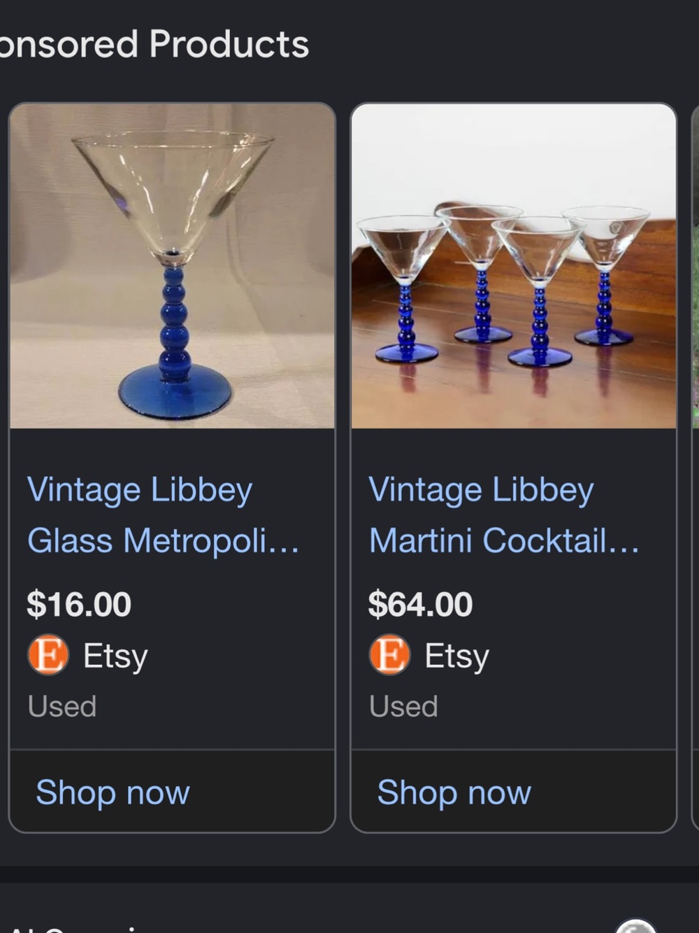 Libbey Cobalt Blue Beaded Stem Martini Glasses - Set of 4